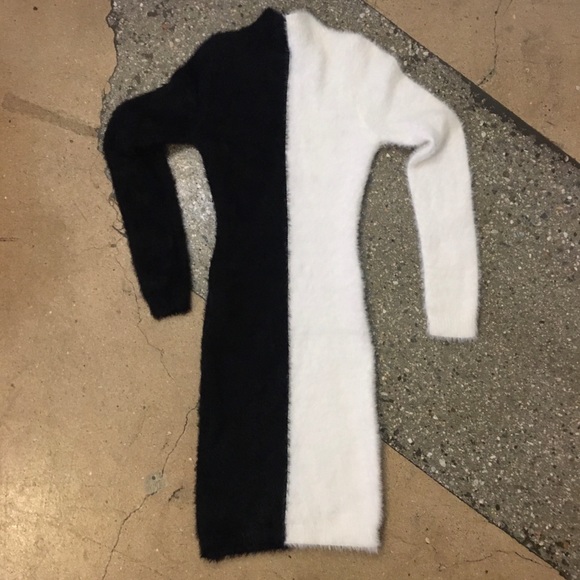 Half Black Half White Mohair Mini Dress 